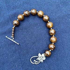 Brown beads and flower toggle bracelet